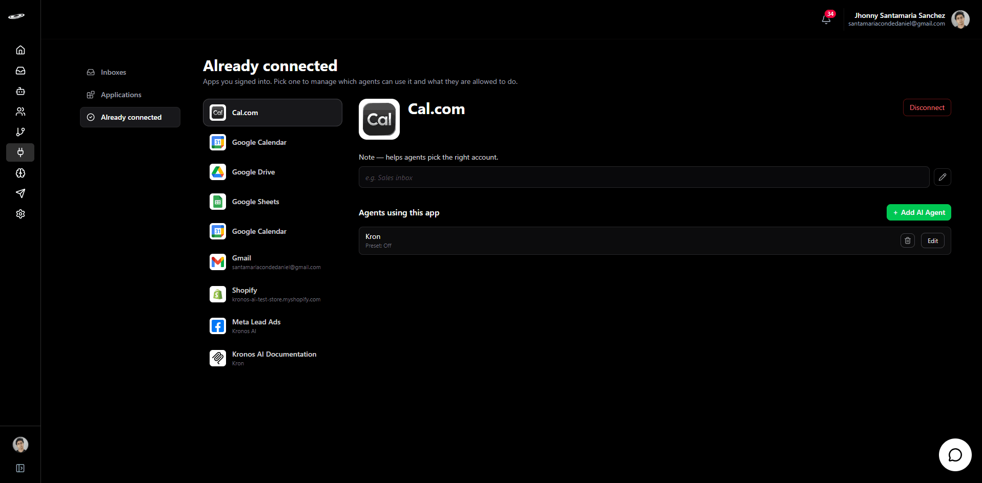 Cal.com connection step 6: Start with access Off