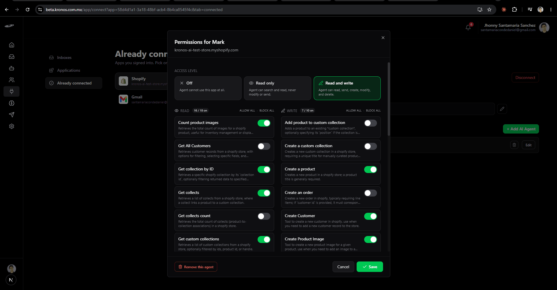 Permission step 4: Set the access level and override individual actions