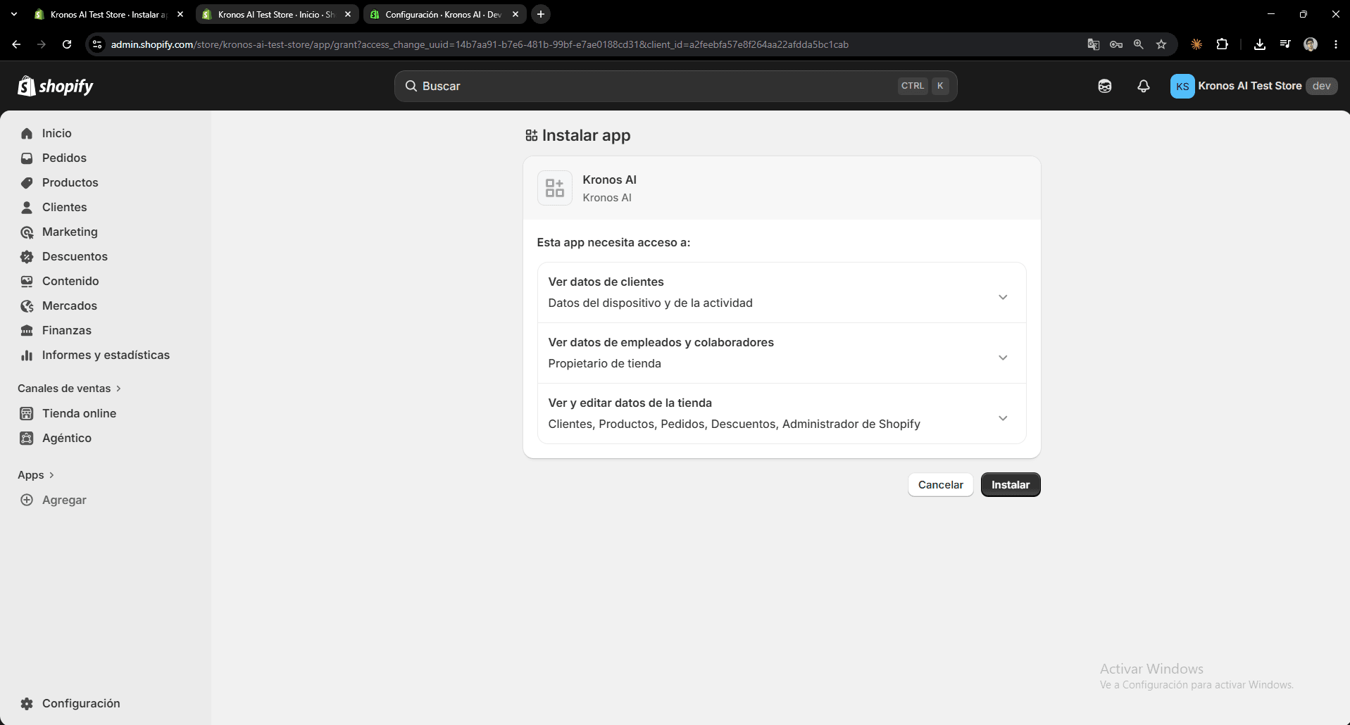 Shopify connection step 7: Authorize the app in Shopify