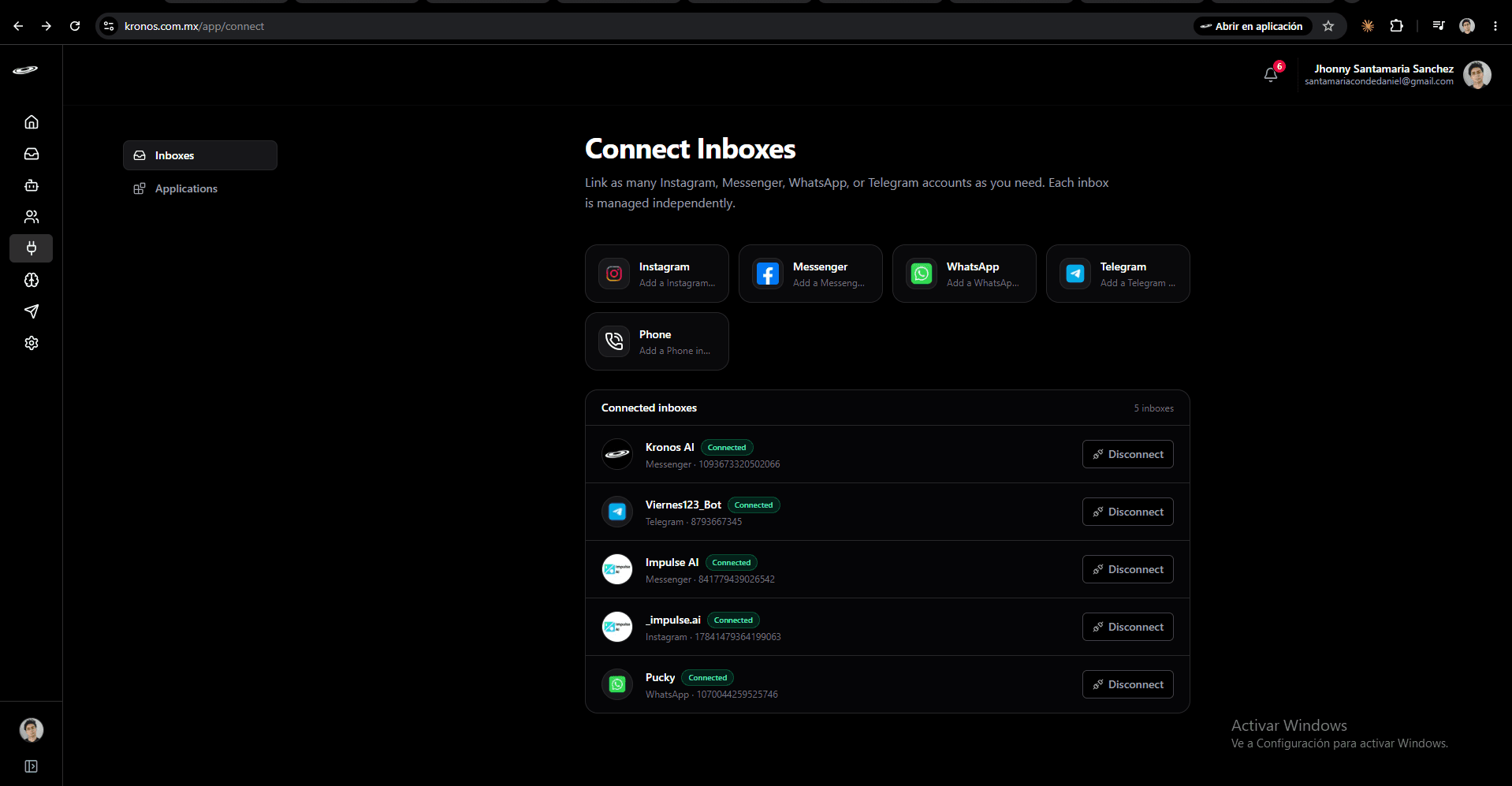 Connect Inboxes screen with the Phone tile visible